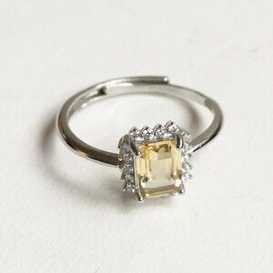 Silver Tone Prong Set Yellow Citrine Colored Stone Adjustable Ring